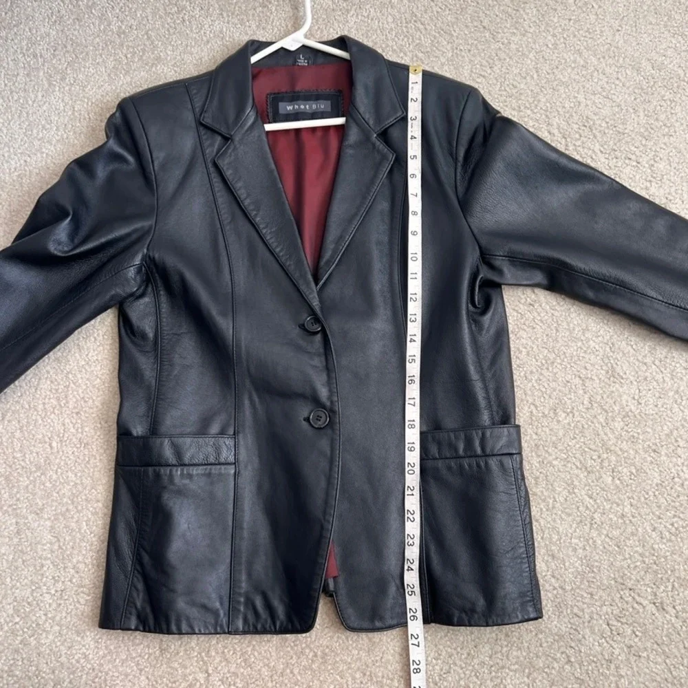 Whet‎ Blu Leather Blazer Jacket Womens Large Black Single Button Red Lining - Picture 11 of 11